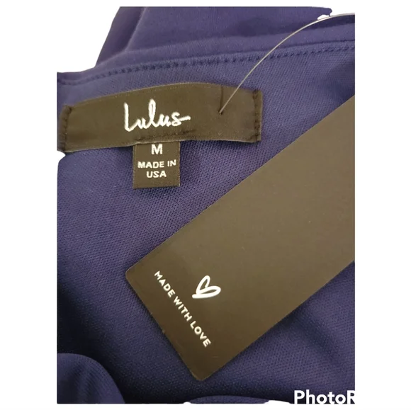 Lulu's Sleeveless Dress V-Neck Navy Blue Zipper Back - Picture 3 of 4